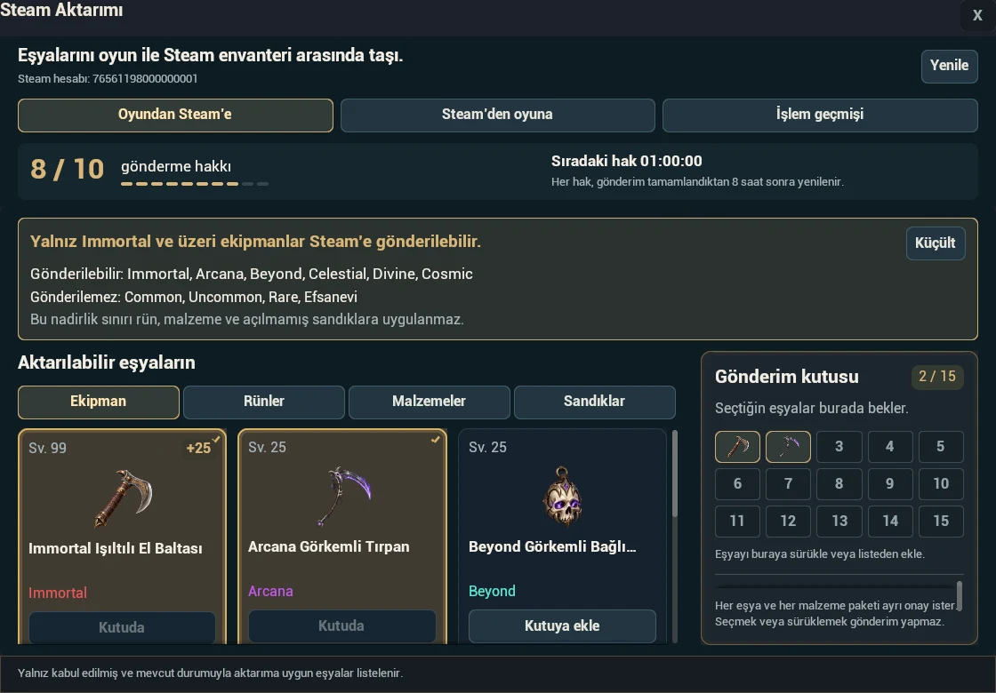 Steam Aktarımı